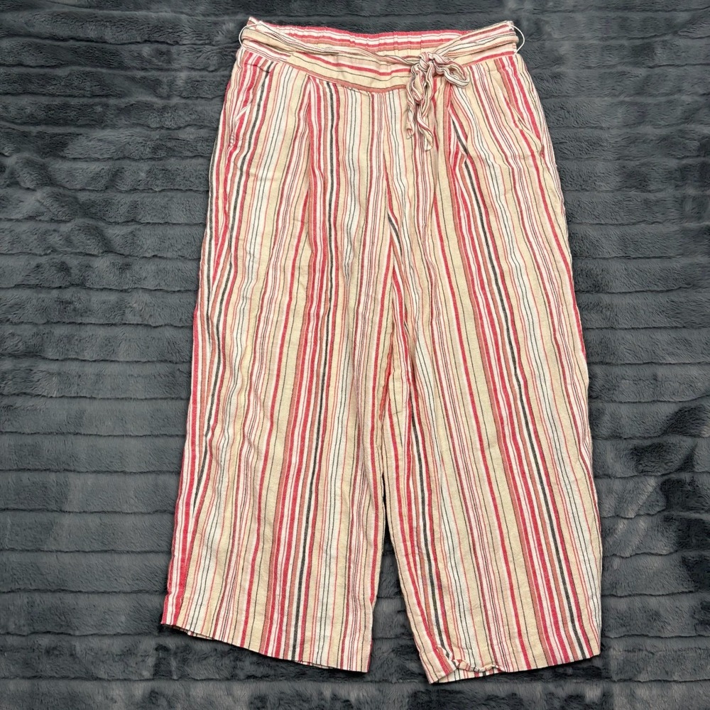 Land n Sea Womens Medium Striped Wide Leg Crop Pants Red Pink Linen Blend 8739